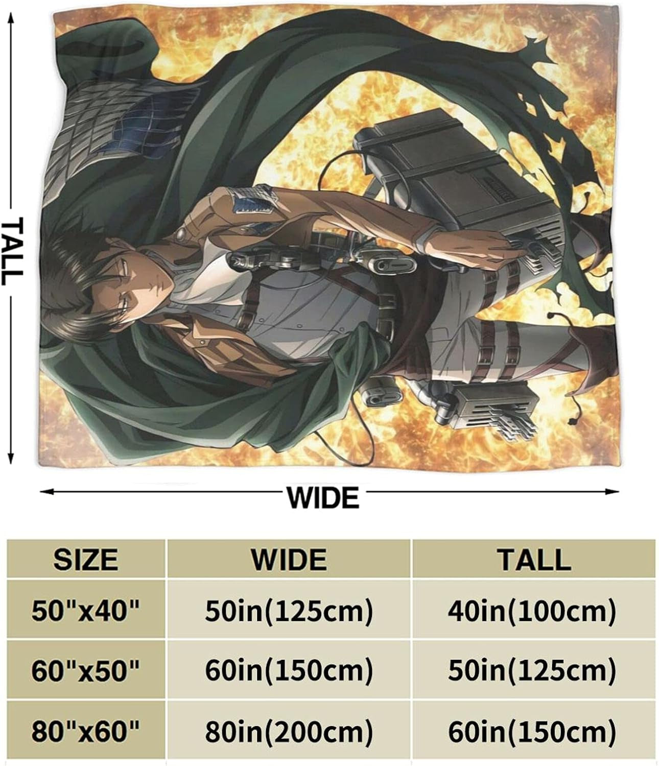 Levi Ackerman Soft and Comfortable Warm Fleece Blankets Beach Blanket Picnic Blankets Throw Blankets (60"X50")