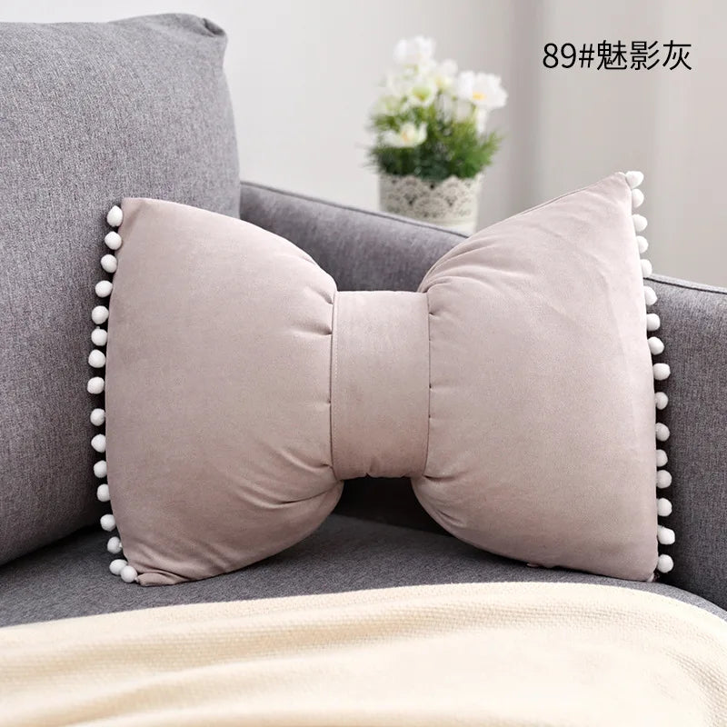 Suede Bow Pillows Lovely Princess Cushions Cute Pillows Lumbar Pillows Back Pillows for Bed Gray Pink Yellow Green Couch Pillows