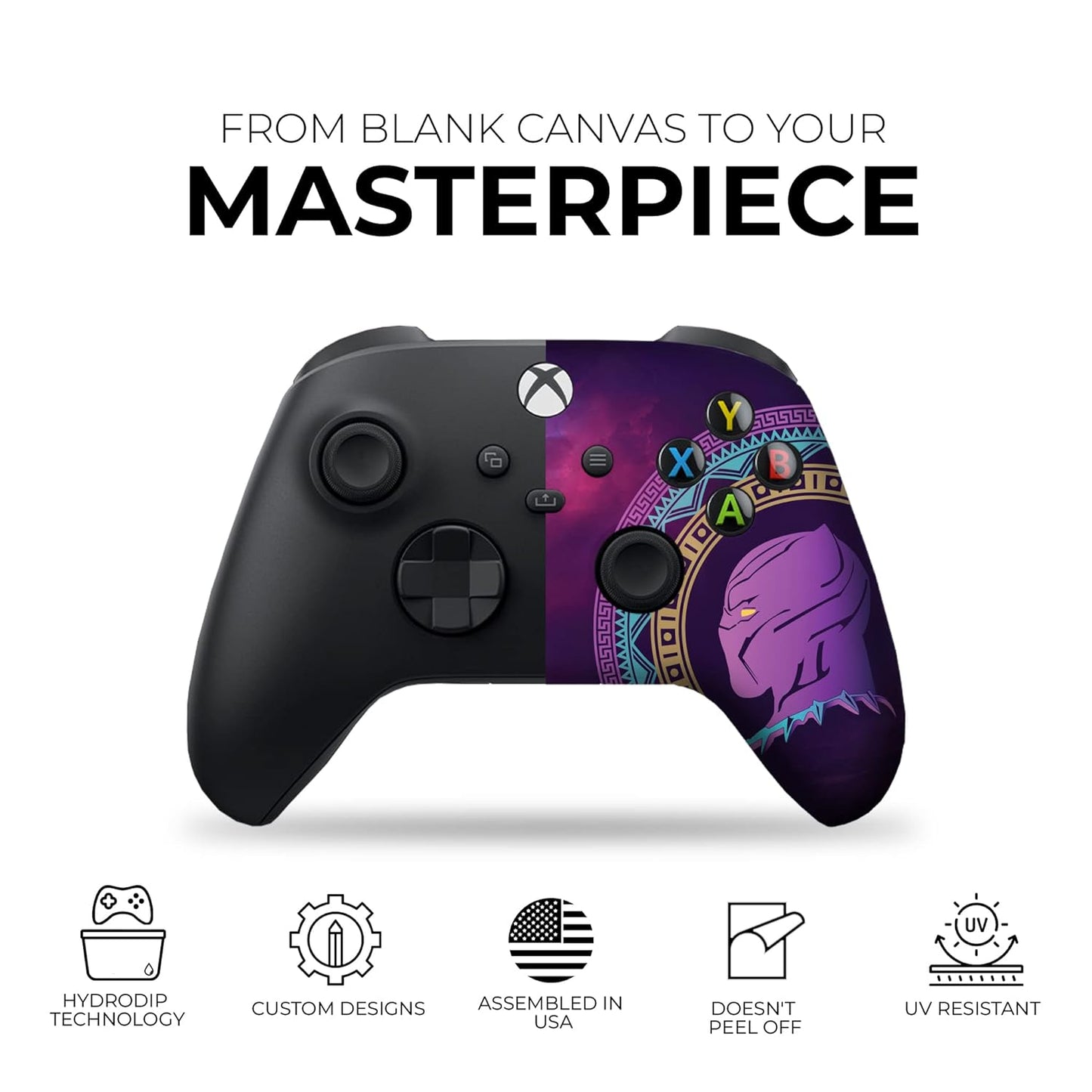 Blackk Panther Custom X-Box Controller Wireless Compatible with X-Box One/X-Box Series X/S Proudly Customized in USA with Permanent HYDRO-DIP Printing(Not JUST a SKIN) (MODDED)