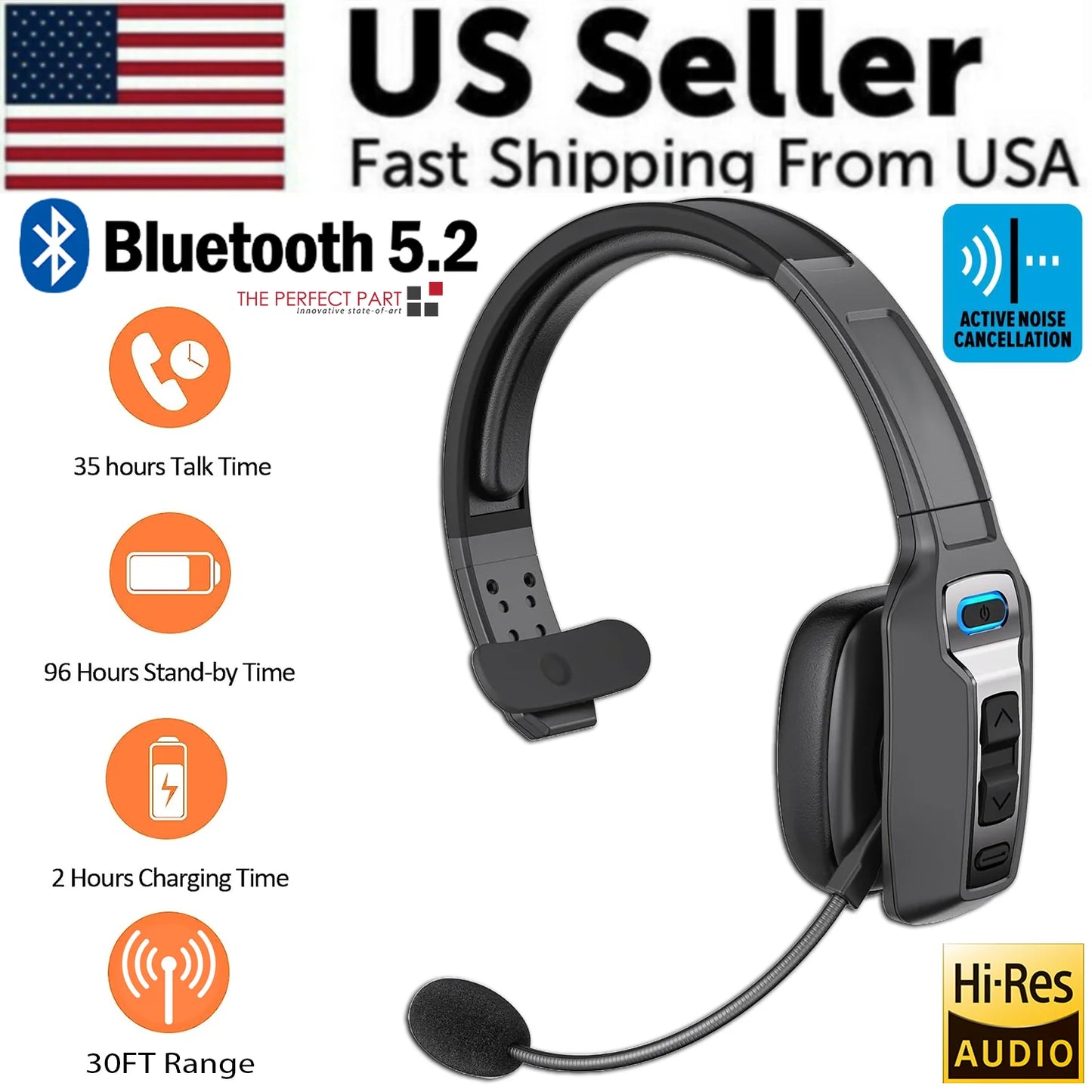 Trucker Bluetooth 5.2 Wireless Headset with Noise Cancelling Mic for Phones PC