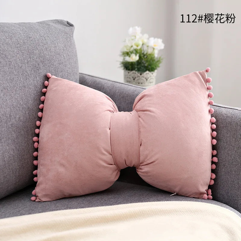 Suede Bow Pillows Lovely Princess Cushions Cute Pillows Lumbar Pillows Back Pillows for Bed Gray Pink Yellow Green Couch Pillows