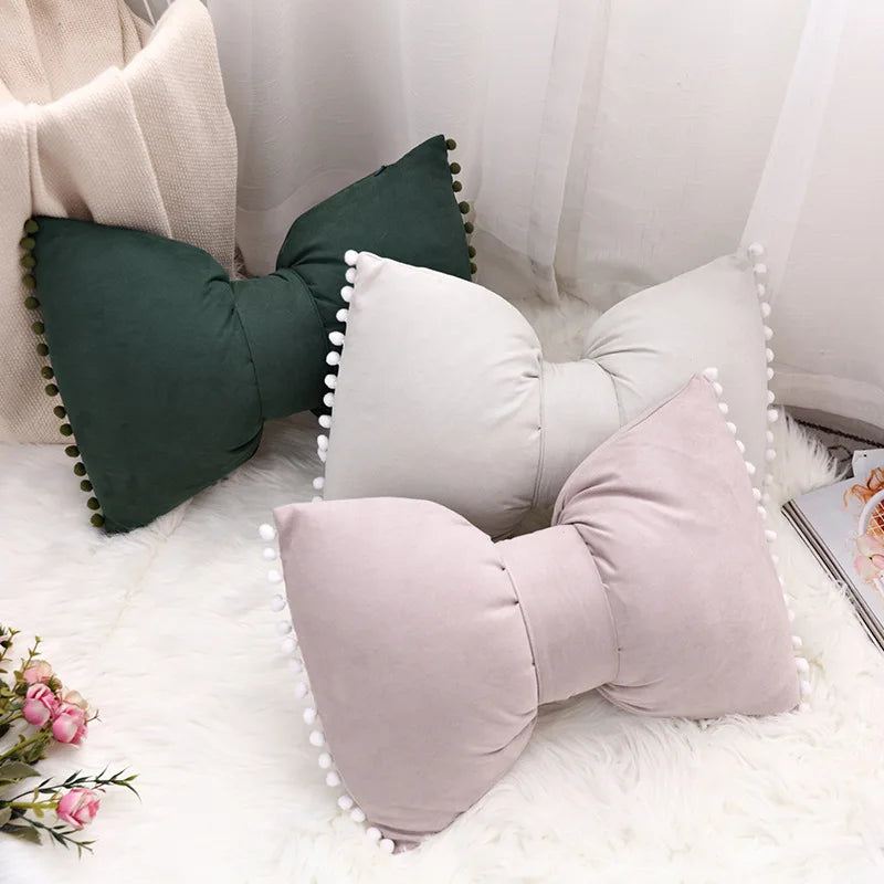 Suede Bow Pillows Lovely Princess Cushions Cute Pillows Lumbar Pillows Back Pillows for Bed Gray Pink Yellow Green Couch Pillows