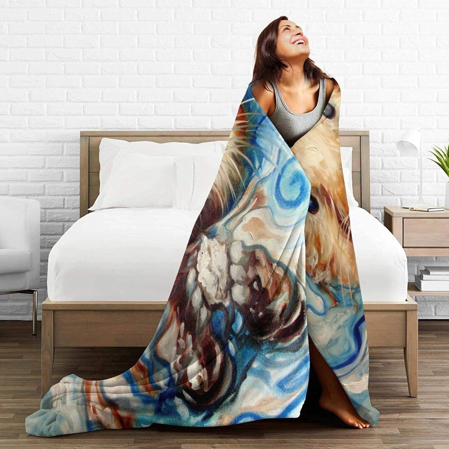 60"X50" Comfort Throw Blankets Ultra Soft and Fluffy Blankets Throw Blankets for Couch and Living Room Fall Winter and Spring - Sea Otter Swim Oil Painting Blankets