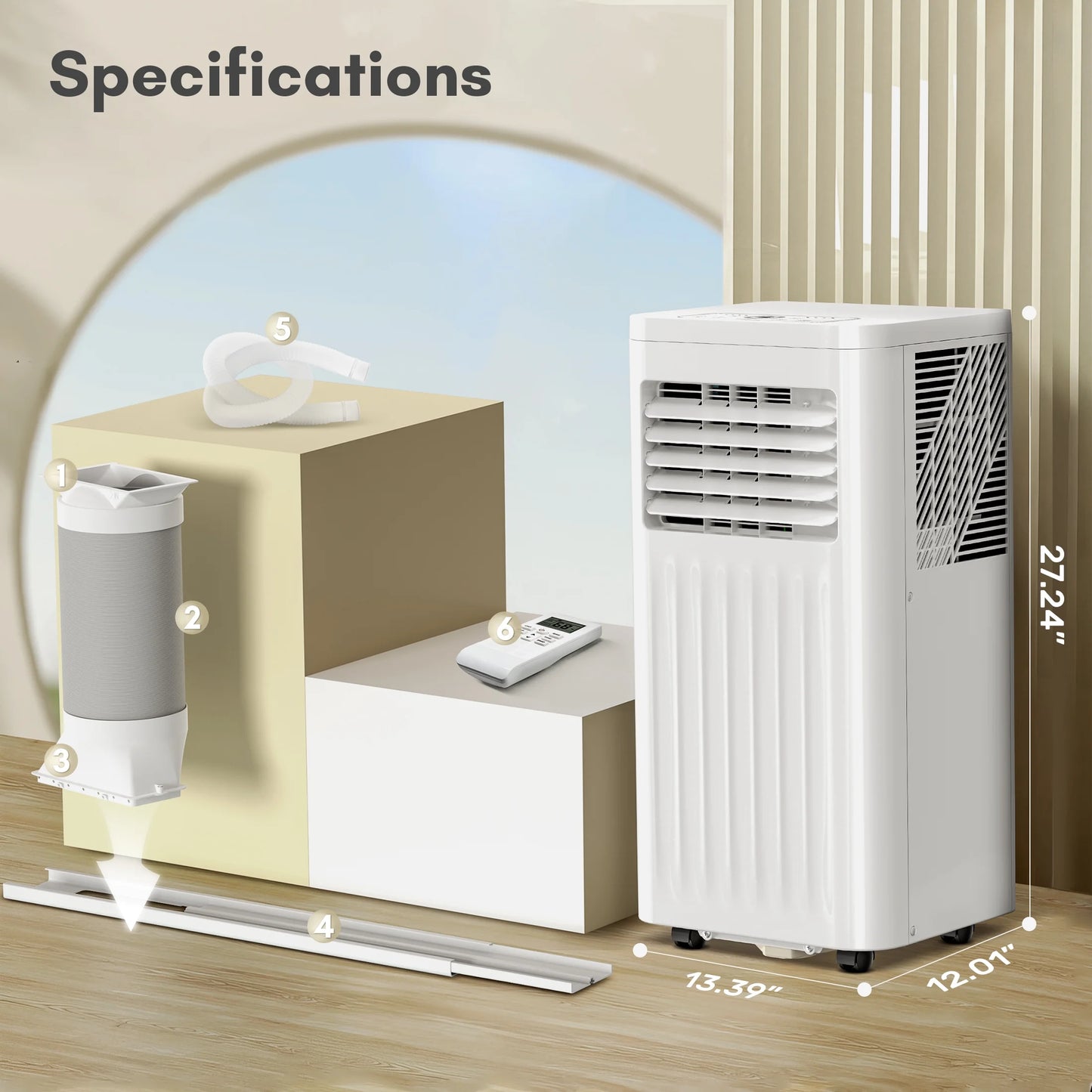 Portable Air Conditioners with Window Kits 5000BTU (8000 BTU ASHRAE), Dehumidifier, 2 Fan Speeds, AC Unit for Room