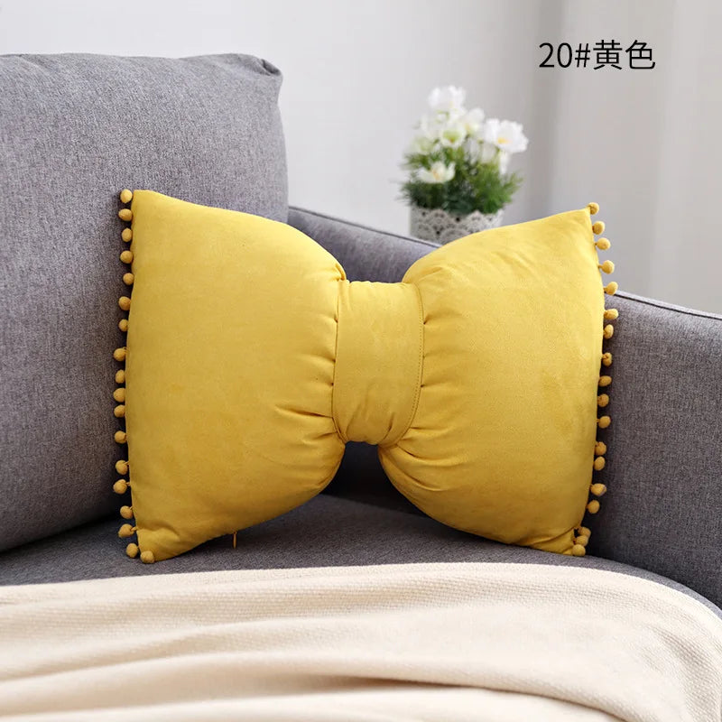 Suede Bow Pillows Lovely Princess Cushions Cute Pillows Lumbar Pillows Back Pillows for Bed Gray Pink Yellow Green Couch Pillows