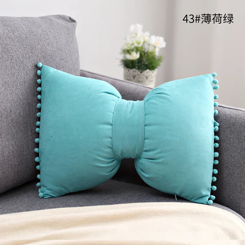 Suede Bow Pillows Lovely Princess Cushions Cute Pillows Lumbar Pillows Back Pillows for Bed Gray Pink Yellow Green Couch Pillows