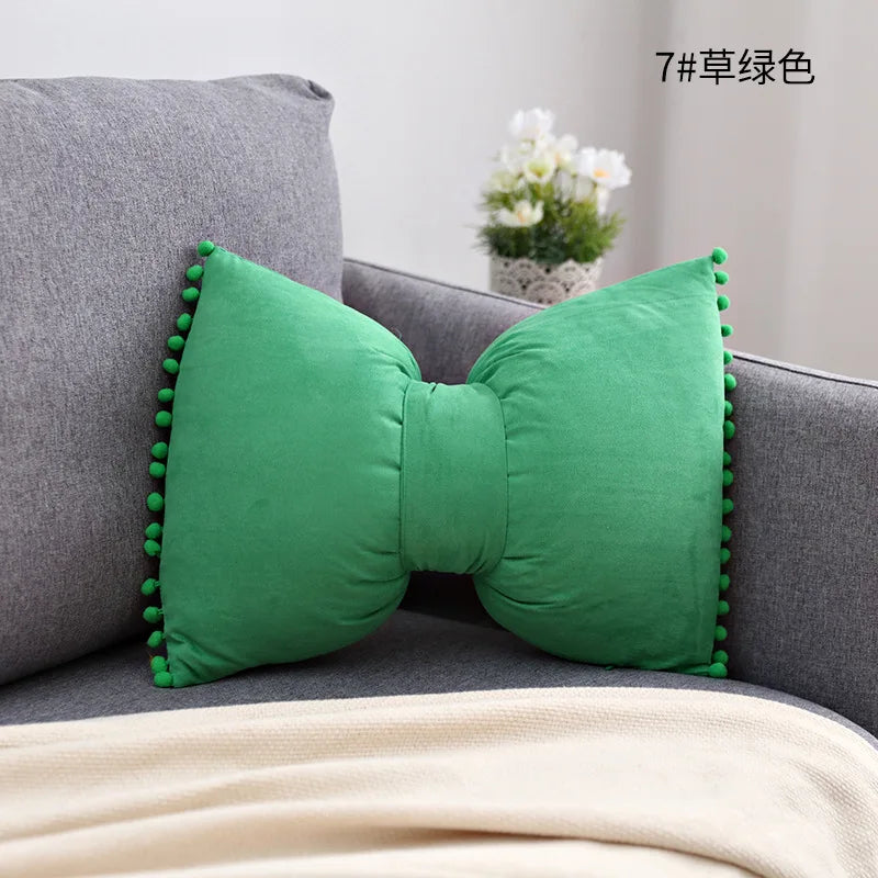 Suede Bow Pillows Lovely Princess Cushions Cute Pillows Lumbar Pillows Back Pillows for Bed Gray Pink Yellow Green Couch Pillows