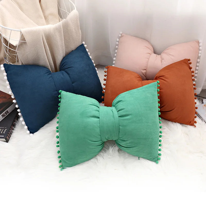 Suede Bow Pillows Lovely Princess Cushions Cute Pillows Lumbar Pillows Back Pillows for Bed Gray Pink Yellow Green Couch Pillows