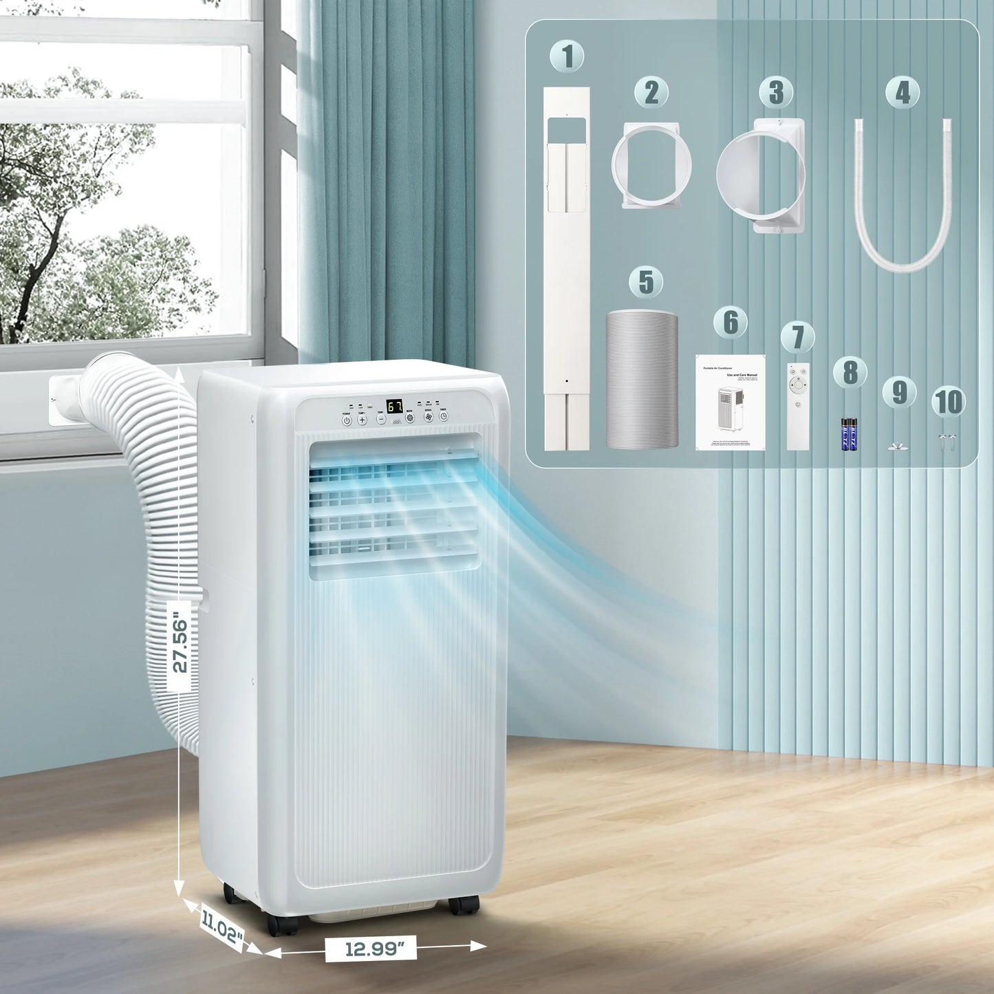 Portable Air Conditioner 8000BTU (10000 BTU ASHARE) , Remote Control, Cools 350Sq. Ft, Quiet Operation, Window Fan,24H Timer, 3 Fan Speed for Bedroom Office Home Dorm