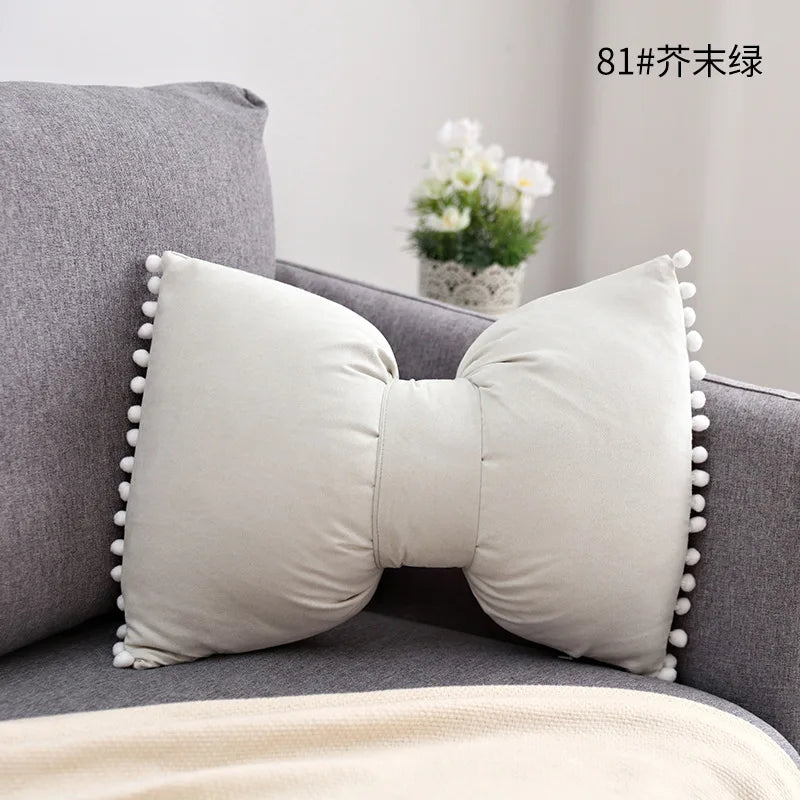 Suede Bow Pillows Lovely Princess Cushions Cute Pillows Lumbar Pillows Back Pillows for Bed Gray Pink Yellow Green Couch Pillows