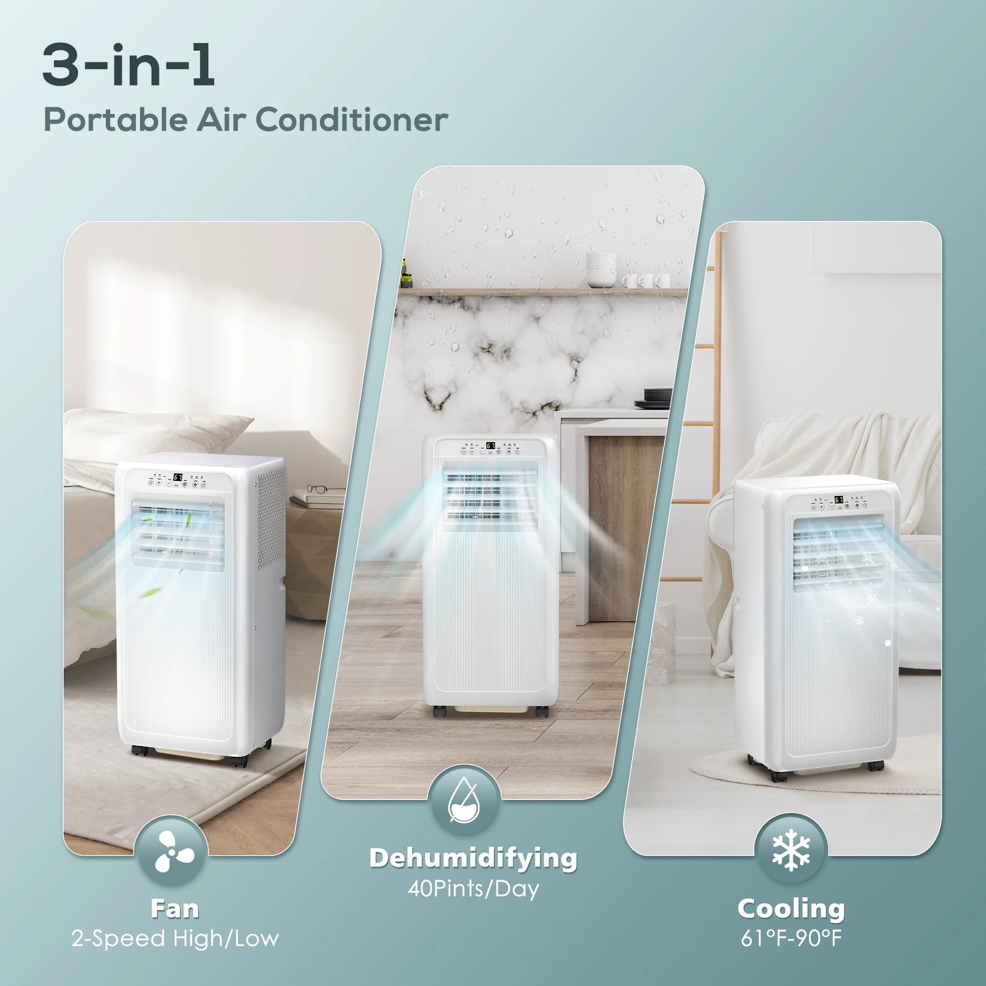 Portable Air Conditioner 8000BTU (10000 BTU ASHARE) , Remote Control, Cools 350Sq. Ft, Quiet Operation, Window Fan,24H Timer, 3 Fan Speed for Bedroom Office Home Dorm