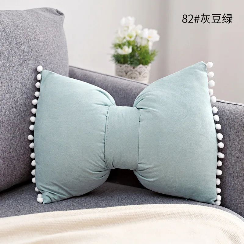 Suede Bow Pillows Lovely Princess Cushions Cute Pillows Lumbar Pillows Back Pillows for Bed Gray Pink Yellow Green Couch Pillows