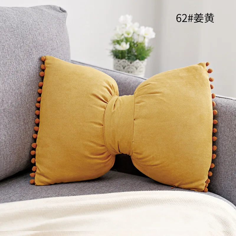 Suede Bow Pillows Lovely Princess Cushions Cute Pillows Lumbar Pillows Back Pillows for Bed Gray Pink Yellow Green Couch Pillows