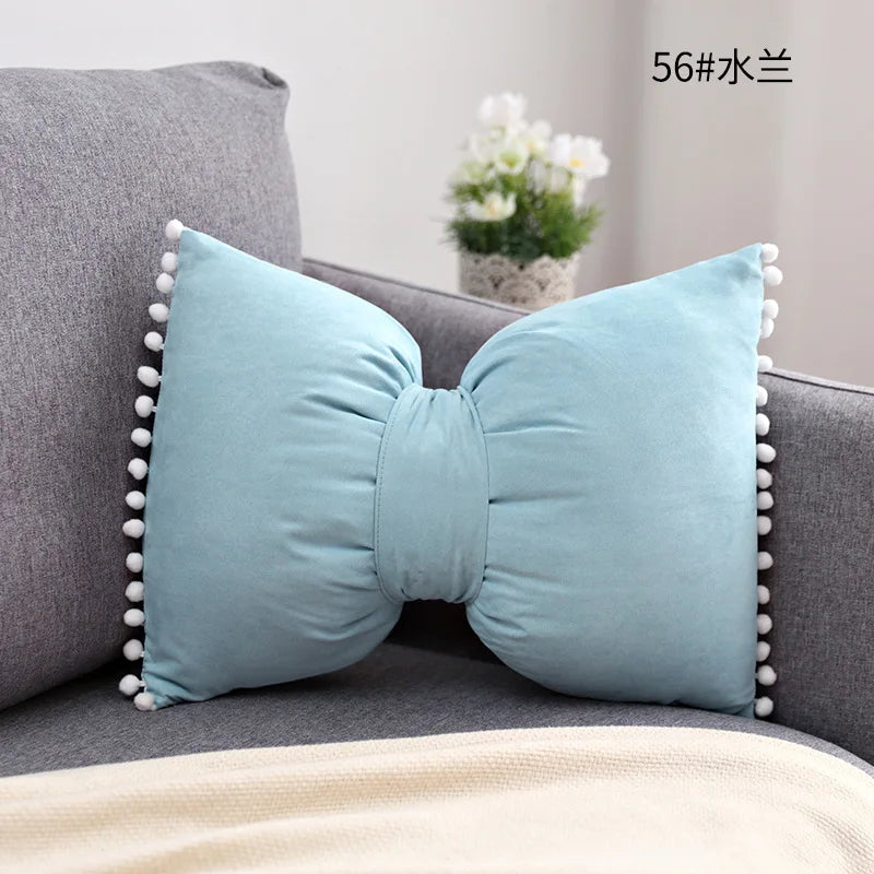 Suede Bow Pillows Lovely Princess Cushions Cute Pillows Lumbar Pillows Back Pillows for Bed Gray Pink Yellow Green Couch Pillows