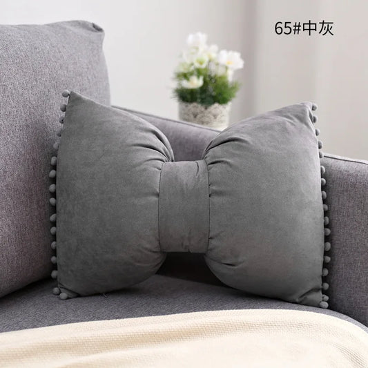 Suede Bow Pillows Lovely Princess Cushions Cute Pillows Lumbar Pillows Back Pillows for Bed Gray Pink Yellow Green Couch Pillows