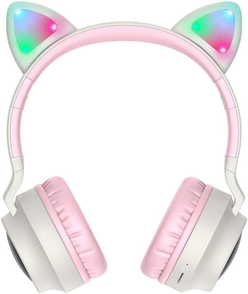 Wireless Bluetooth Kids Headphones, Cat Ears Bluetooth over Ear Headphones Volume Limiting,Led Lights, FM Radio, TF Card, Aux, Mic for Iphone/Ipad/Kindle/Laptop/Pc/Tv (Grey)