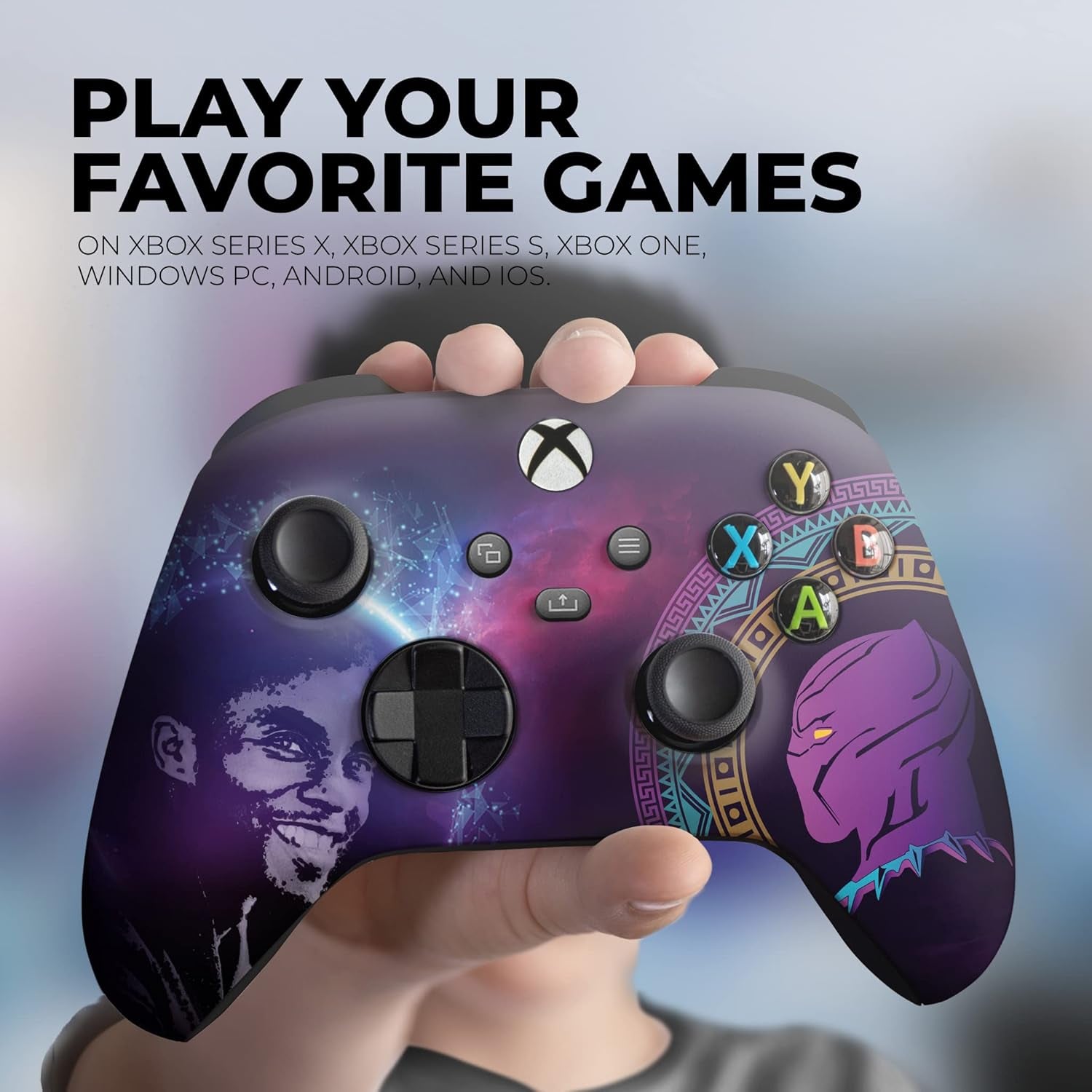 Blackk Panther Custom X-Box Controller Wireless Compatible with X-Box One/X-Box Series X/S Proudly Customized in USA with Permanent HYDRO-DIP Printing(Not JUST a SKIN) (MODDED)