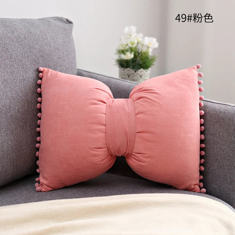 Suede Bow Pillows Lovely Princess Cushions Cute Pillows Lumbar Pillows Back Pillows for Bed Gray Pink Yellow Green Couch Pillows