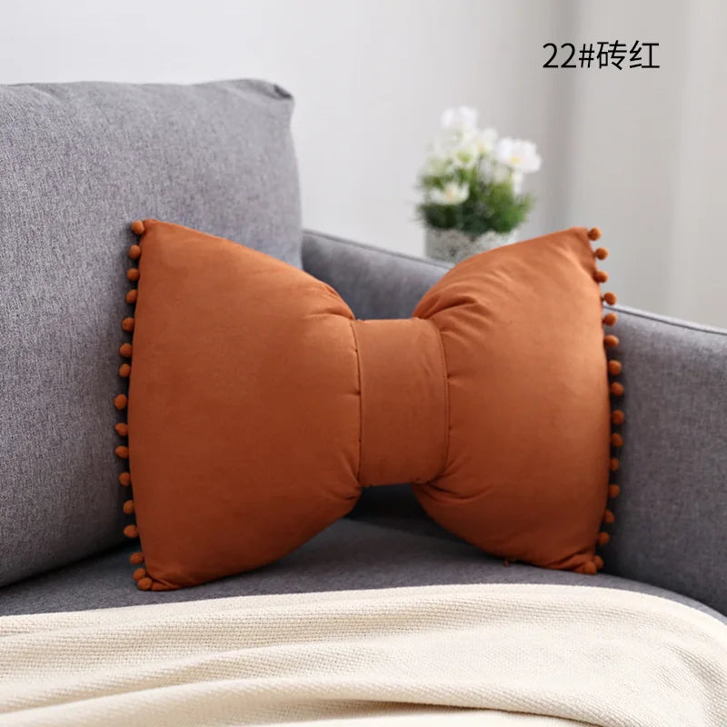 Suede Bow Pillows Lovely Princess Cushions Cute Pillows Lumbar Pillows Back Pillows for Bed Gray Pink Yellow Green Couch Pillows