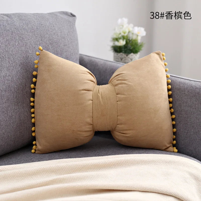 Suede Bow Pillows Lovely Princess Cushions Cute Pillows Lumbar Pillows Back Pillows for Bed Gray Pink Yellow Green Couch Pillows