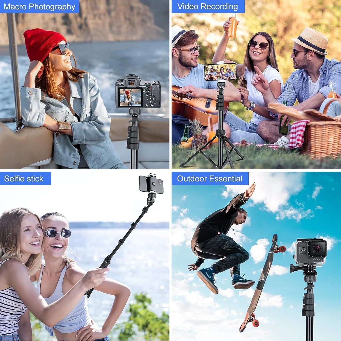 Innotech 62" Phone Tripod & Selfie Stick, Extendable Cell Phone Tripod Stand with Wireless Remote and Phone Holder, Compatible with Iphone Android Phone, Camera