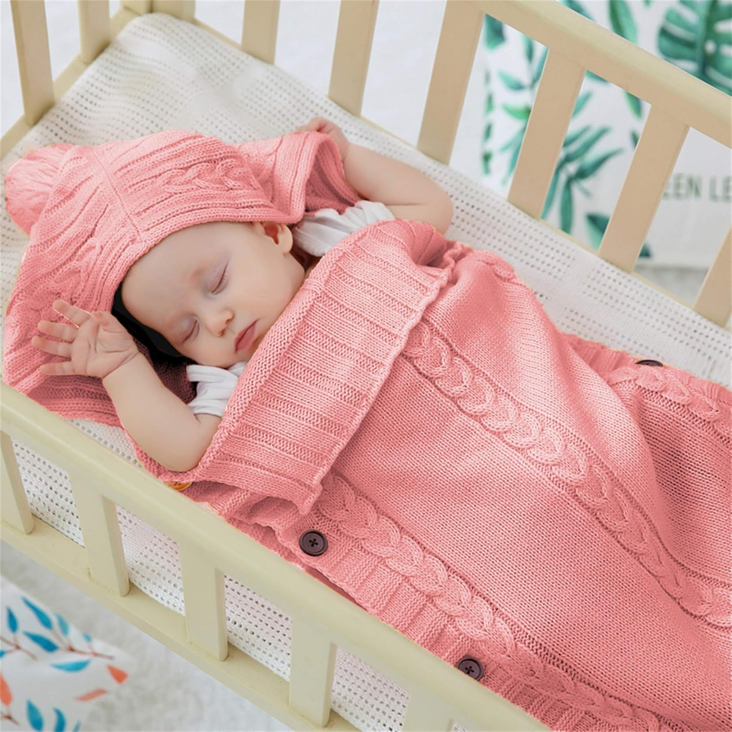 Baby Swaddle Blankets Knit Newborn Blankets Soft Receiving Blankets Hospital Blankets for 0-6 Months Baby Girls Boys Light Pink