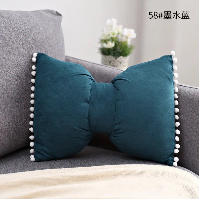 Suede Bow Pillows Lovely Princess Cushions Cute Pillows Lumbar Pillows Back Pillows for Bed Gray Pink Yellow Green Couch Pillows