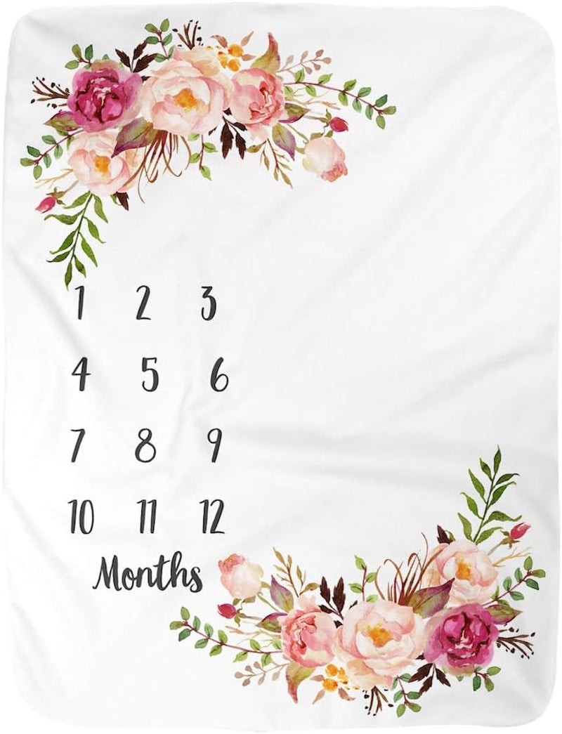 Baby Monthly Milestone Blankets Soft Floral Memory Blankets Girls Boys Cute Photo Background Blankets Newborn Essentials Must Haves White