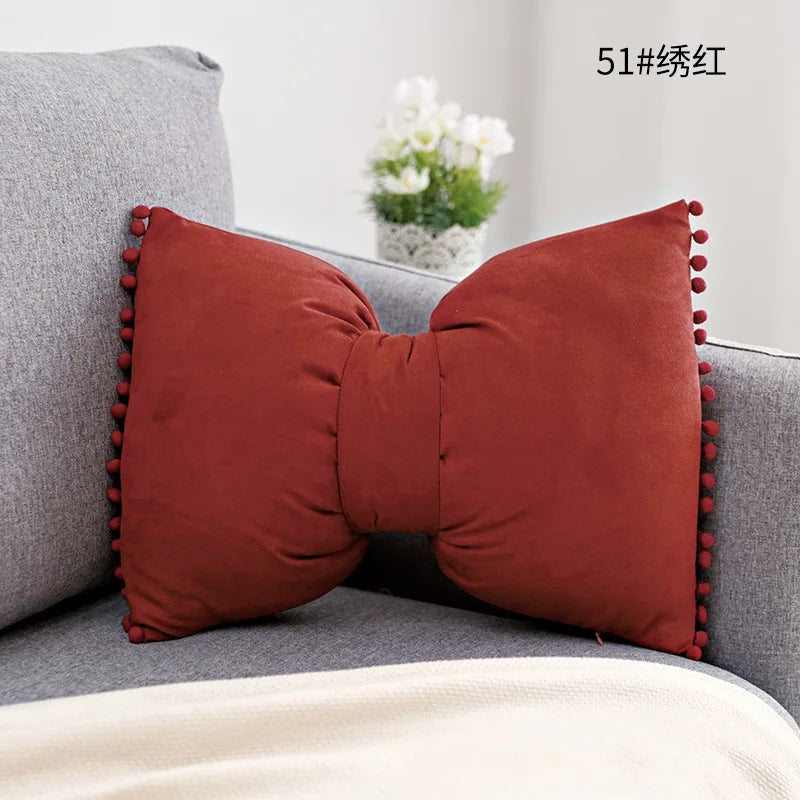 Suede Bow Pillows Lovely Princess Cushions Cute Pillows Lumbar Pillows Back Pillows for Bed Gray Pink Yellow Green Couch Pillows