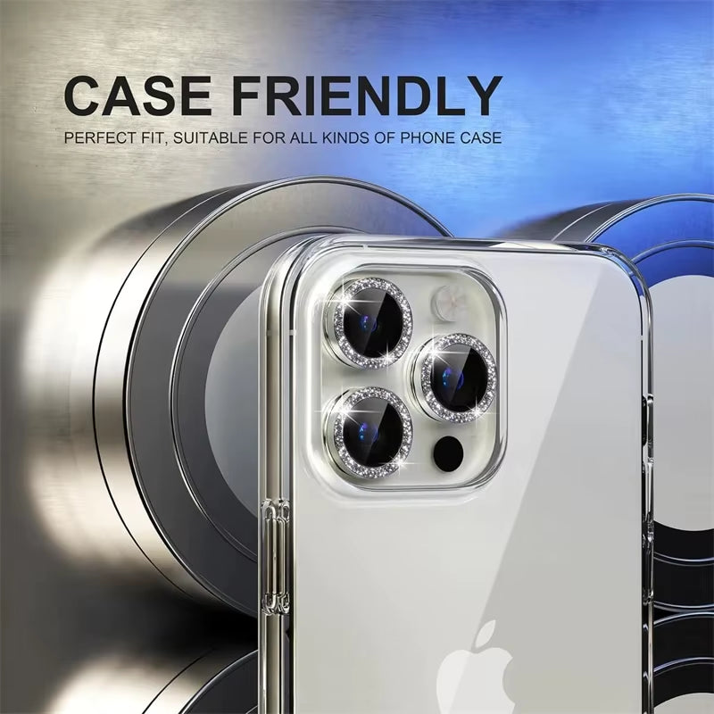 Camera Lens Protector for Iphone 11 12 13 Pro Max Mini 14 15 Pro Max Diamond Metal Protective Glass for Iphone 14 15 plus Lens