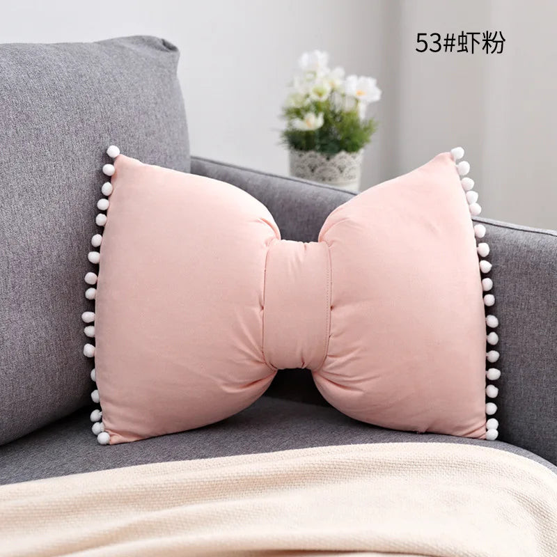 Suede Bow Pillows Lovely Princess Cushions Cute Pillows Lumbar Pillows Back Pillows for Bed Gray Pink Yellow Green Couch Pillows