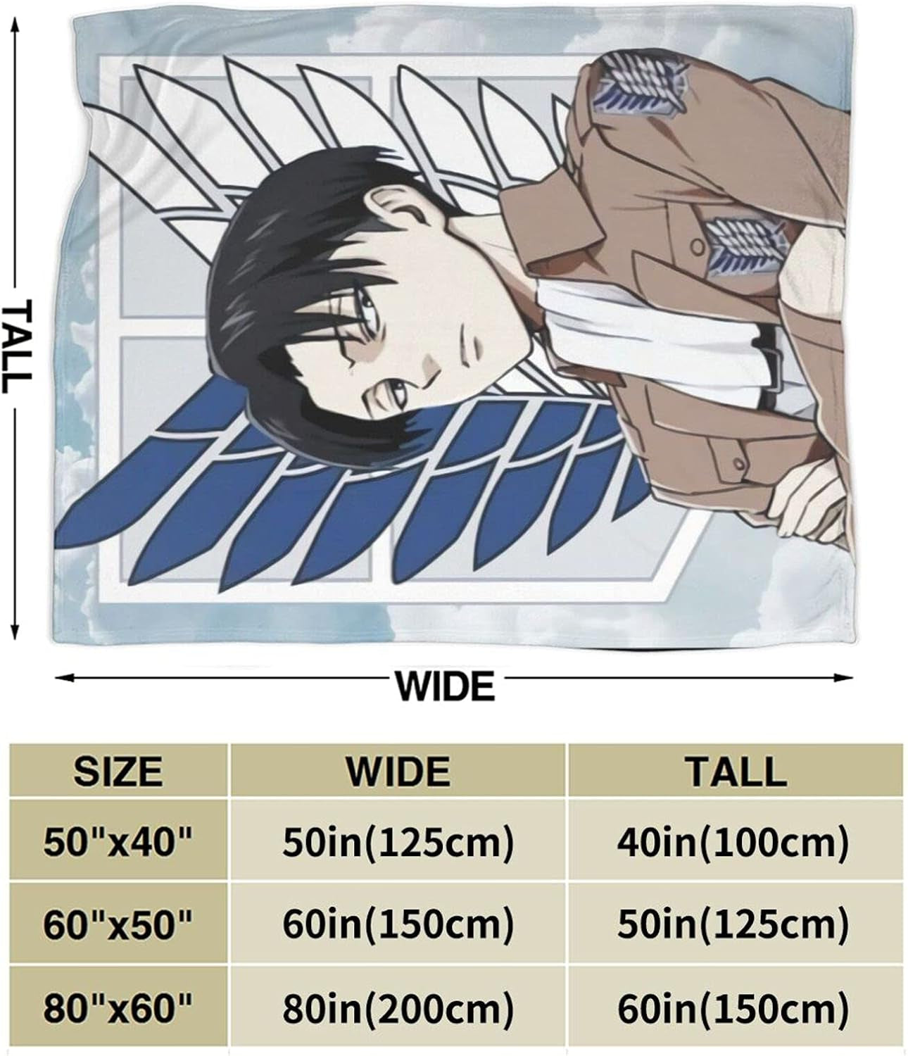 Levi Ackerman Soft and Comfortable Warm Fleece Blankets Beach Blanket Picnic Blankets Throw Blankets (50"X40")