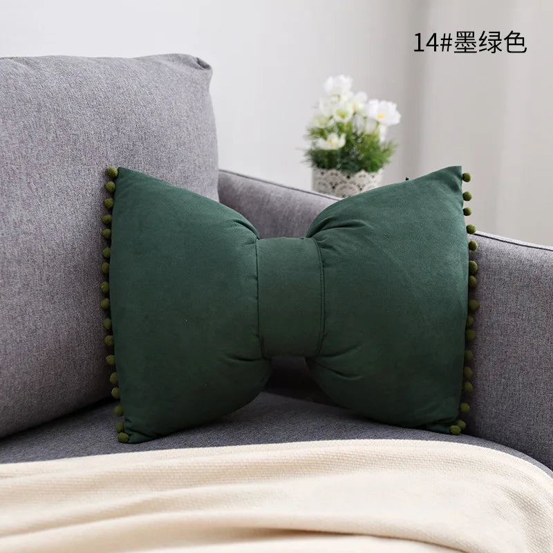 Suede Bow Pillows Lovely Princess Cushions Cute Pillows Lumbar Pillows Back Pillows for Bed Gray Pink Yellow Green Couch Pillows