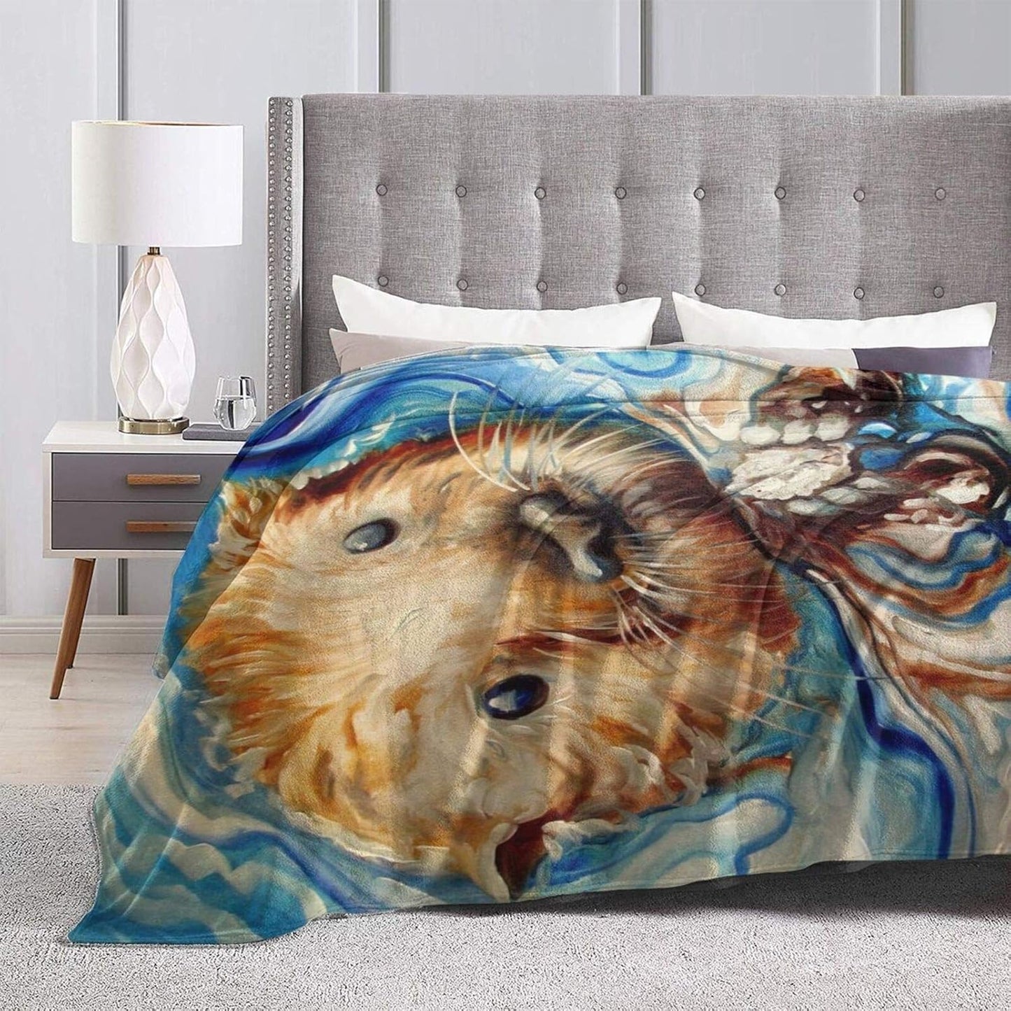 60"X50" Comfort Throw Blankets Ultra Soft and Fluffy Blankets Throw Blankets for Couch and Living Room Fall Winter and Spring - Sea Otter Swim Oil Painting Blankets