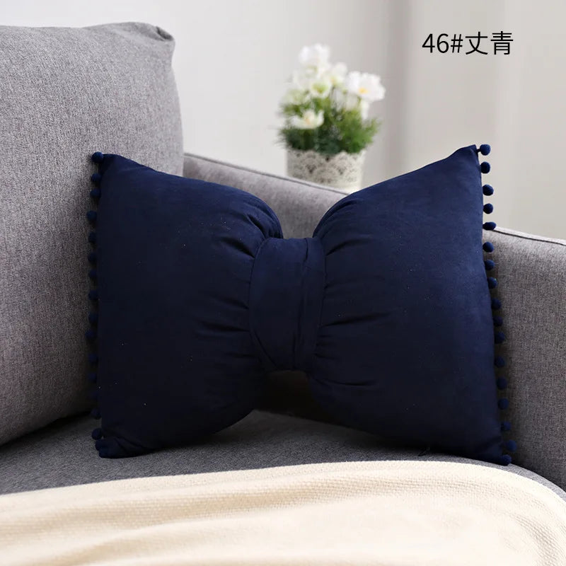 Suede Bow Pillows Lovely Princess Cushions Cute Pillows Lumbar Pillows Back Pillows for Bed Gray Pink Yellow Green Couch Pillows